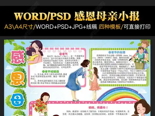 感恩母亲亲子母亲节感恩小清新电子手抄报图片模板下载