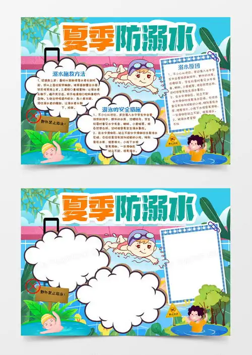 夏季防溺水小报手抄报模版word模板下载熊猫办公