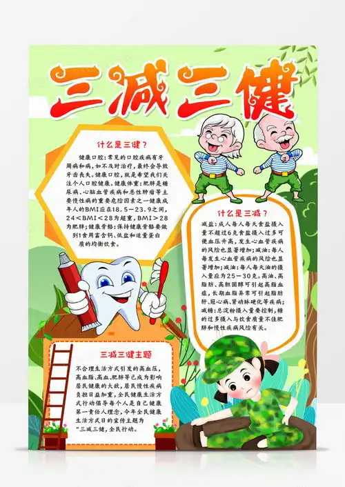 三减三健宣传手抄报word模板下载熊猫办公