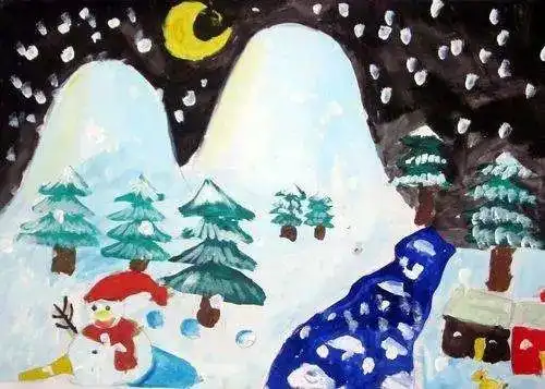 冬日里和孩子们一起画幅雪景画吧