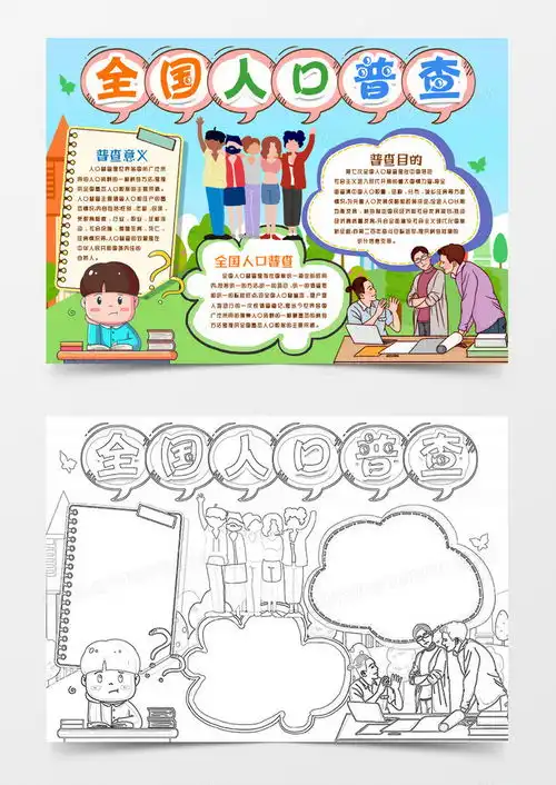 卡通全国人口普查宣传小报手抄报模版word模板下载宣传
