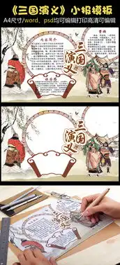 水墨风四大名著三国演义小报手抄报免费模版图片素材psd分层格式下载传统国学手抄报大全