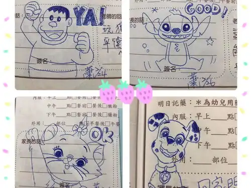 一支圆珠笔画出各式卡通人物,妈妈每天签幼稚园手册,晒神级画功