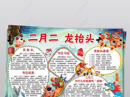 wordps两套二月二龙抬头小报民风民俗手抄报电子小报图片模板下载