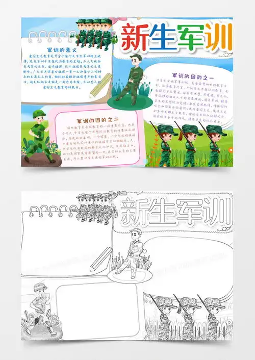 卡通清新新生军训小报手抄报word模板下载熊猫办公
