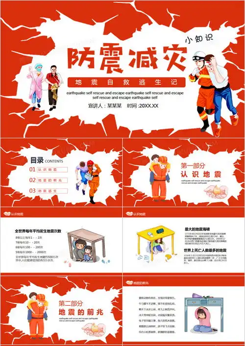 防震减灾地震自救逃生记动态ppt模板下载熊猫办公