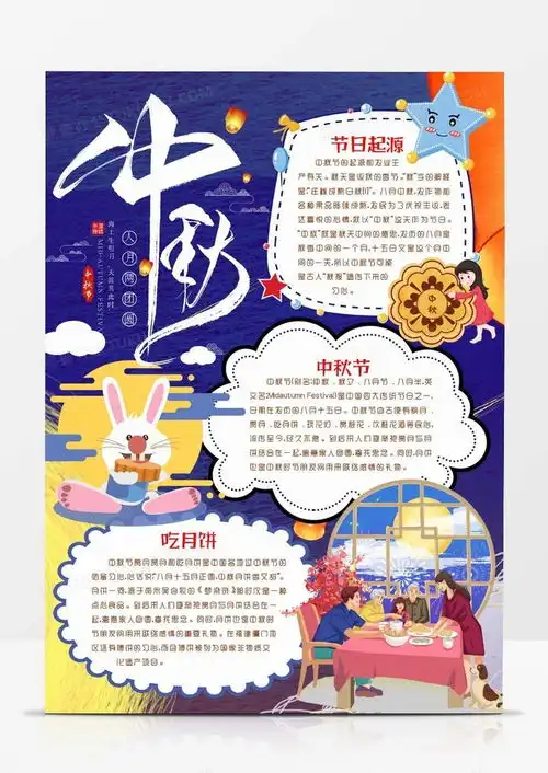 月圆中秋节快乐吃月饼习俗小报手抄报模版word模板下载月饼