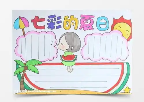 七彩的夏日手抄报word模板下载jpg格式熊猫办公