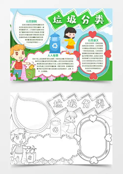 垃圾分类绿色环保小报手抄报模版word模板下载熊猫办公