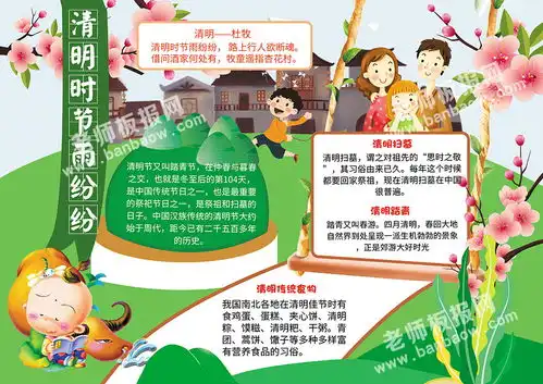 清明时节雨纷纷踏青祭祀手抄报电子小报模板下载